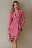 Fuchsia 2 Piece Peak Lapel Pencil Prom Suits with Pockets