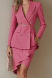 Fuchsia 2 Piece Peak Lapel Pencil Prom Suits with Pockets