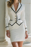 White 2 Piece Pencil Notched Lapel Short Business Suits with Sleeves