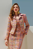 Sunset 2 Piece Tweed Pencil Notched Lapel Midi Pageant Interview Outfits with Sleeves