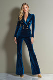 Royal Blue 2 Piece Velvet Peak Lapel Women Prom Suits with Sleeves