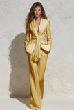 White 2 Piece Notched Lapel Ruched Business Suits with Sash