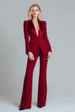 Red 2 Piece Peak Lapel Women Prom Suits with Sleeves