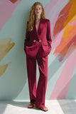 Burgundy Peak Lapel 2 Piece Women Prom Suits with Pockets