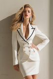 White Pencil Peak Lapel 2 Piece Short Business Suits with Sleeves
