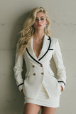 White Double Breasted 2 Piece Pencil Short Business Suits with Pockets