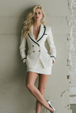 White Double Breasted 2 Piece Pencil Short Business Suits with Pockets