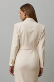 Champagne Pencil Notched Lapel Midi Blazer Dress