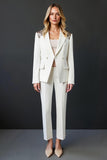 Sparkly White Shawl Lapel 2 Piece Prom Suits with Buttons