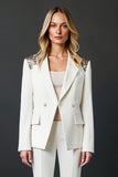 Sparkly White Shawl Lapel 2 Piece Prom Suits with Buttons