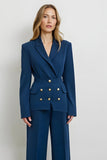 Dark Blue Double Breasted 2 Piece Satin Work Suits
