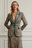 Coffee Leopard Notched Lapel 2 Piece Work Dress