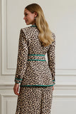 Coffee Leopard Notched Lapel 2 Piece Work Dress