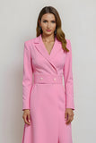 Pink Bodycon Notched Lapel Midi Work Dress with Belt