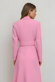 Pink Bodycon Notched Lapel Midi Work Dress with Belt