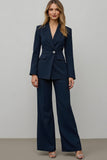 Navy 2 Piece Satin Notched Lapel Women Prom Suits