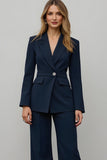 Navy 2 Piece Satin Notched Lapel Women Prom Suits