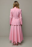 Pink 2 Piece A Line Satin Peak Lapel One Button Business Suits