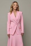 Pink 2 Piece A Line Satin Peak Lapel One Button Business Suits
