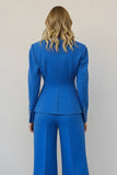 Blue 2 Piece Satin Single Breasted Business Suits with Pockets