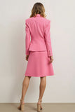 2 Piece Pink A Line Notched Lapel Midi Business Suits with 3D Flower