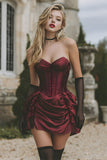 Burgundy Strapless Corset Satin Short Bodycon Cocktail Dress