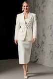 Ivory 2 Piece Ivory Peak Lapel Pencil Midi Business Suits