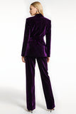 Dark Purple 2 Piece Peak Lapel Velvet Business Suits