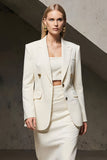 Ivory 2 Piece Peak Lapel Pencil Midi Business Suits