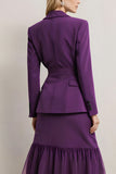 Dark Purple 2 Piece Peak Lapel Pencil Midi Business Suits