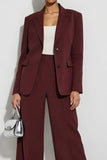 Burgundy 2 Piece Peak Lapel Single Breasted Business Suits