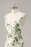 Green Flower Corset A Line Bridesmaid Dress with Ruffles