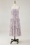 Off The Shoulder Purple Flower Printed A Line Wedding Guest Dress