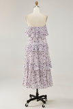 Off The Shoulder Purple Flower Printed A Line Wedding Guest Dress