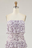 Off The Shoulder Purple Flower Printed A Line Wedding Guest Dress