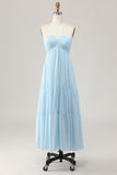 Sky Blue Halter A Line Long Wedding Guest Dress