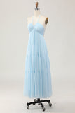 Sky Blue Halter A Line Long Wedding Guest Dress