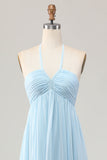 Sky Blue Halter A Line Long Wedding Guest Dress