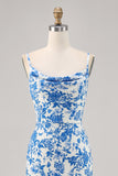 Blue Flower Cowl Neck Mermaid Long Bridesmaid Dress