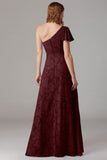 One Shoulder Black A-Line Long Choir Dress with Slit