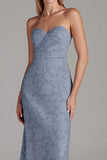 Strapless Sheath Dusty Blue Long Bridesmaid Dress