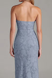 Strapless Sheath Dusty Blue Long Bridesmaid Dress
