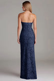 Strapless Sheath Dusty Blue Long Bridesmaid Dress