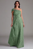 A-Line One Shoulder Ruched Eucalyptus Bridesmaid Dress