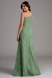 A-Line One Shoulder Ruched Eucalyptus Bridesmaid Dress