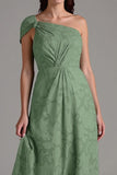 A-Line One Shoulder Ruched Eucalyptus Bridesmaid Dress