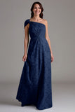 Navy One Shoulder A-Line Long Choir Dress