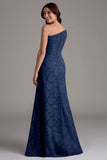 Navy One Shoulder A-Line Long Choir Dress