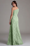 A-Line One Shoulder Ruched Eucalyptus Bridesmaid Dress