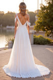 Ivory One Shoulder A Line Sweep Train Wedding Dress
